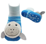 MARLO THE MANATEE Unisex Baby Rattle Gripper Bottom Socks BOOGIE TOES Brand By Piero Liventi - Novelty Socks And Slippers