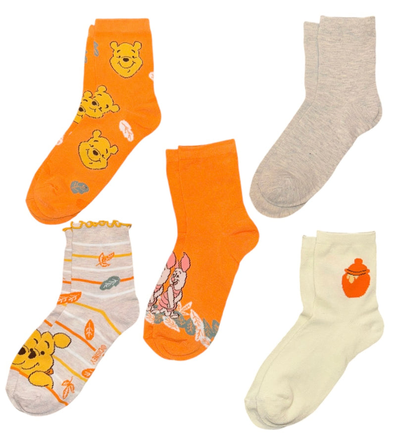 DISNEY WINNIE THE POOH Ladies 5 Pair Of AUTUMN THANKSGIVING Socks