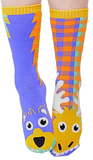 PALS SOCKS Brand Unisex Toddler-Adult MOOSE & BEAR Gripper Bottom Socks (CHOOSE SIZE) - Novelty Socks And Slippers