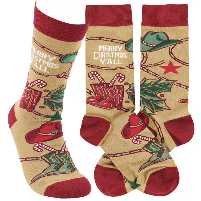 MERRY CHRISTMAS Y’ALL Adult Unisex Socks PRIMITIVES BY KATHY Brand