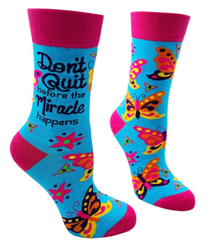 FABDAZ Brand Ladies BUTTERFLY Socks ‘DON’T QUIT BEFORE THE MIRACLE HAPPENS’