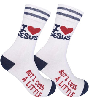 I LOVE JESUS BUT I CUSS A LITTLE Adult Unisex Socks FUNATIC Brand - Novelty Socks And Slippers