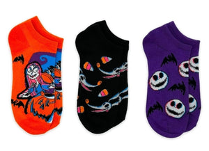 DISNEY NIGHTMARE BEFORE CHRISTMAS Ladies 3 Pair Of No Show Halloween Socks Jack, Sally & Zero - Novelty Socks And Slippers