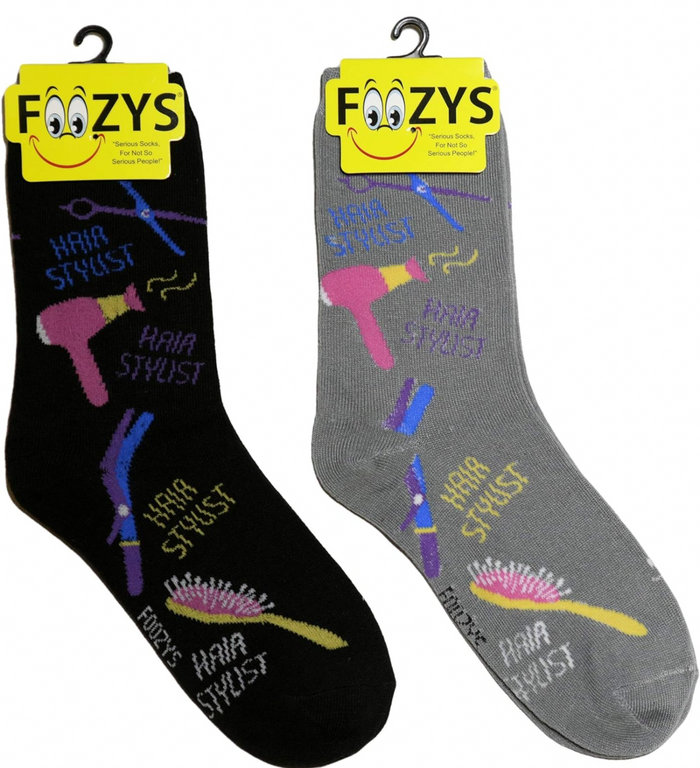 FOOZYS Brand Ladies 2 Pair Of HAIR STYLIST Socks HAIR DRYER, SCISSORS