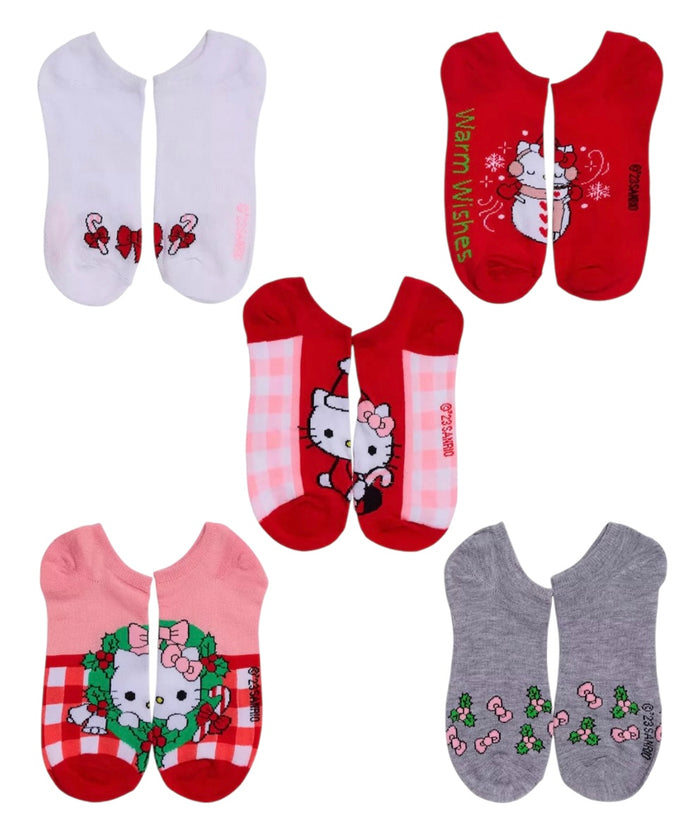 SANRIO HELLO KITTY Ladies CHRISTMAS 5 Pair Of No Show Socks ‘WARM WISHES’