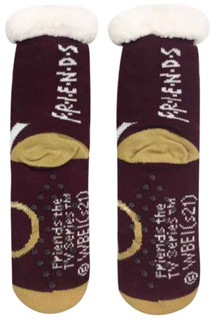 FRIENDS TV SHOW Ladies Sherpa Lined Gripper Bottom Slipper Socks ‘HOW YOU DOIN?’ - Novelty Socks And Slippers