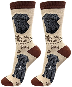 BLACK PUG Dog Unisex Socks By E&S Pets CHOOSE SOCK DADDY, HAPPY TAILS, LIFE IS BETTER - Novelty Socks for Less