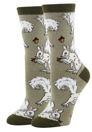OOOH YEAH Brand Ladies WHITE FOX SQUIRREL Socks ‘NUTTY BUT NICE’ - Novelty Socks And Slippers