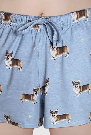 COMFIES Brand LOUNGE PJ SHORTS Ladies WELSH CORGI Dog By E&S PETS - Novelty Socks And Slippers