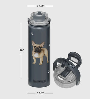 FRENCH BULLDOG Stainless Steel 24 oz. Water Bottle SERENGETI Brand By E&S Pets