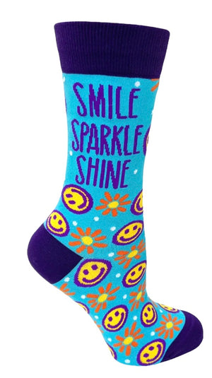 FABDAZ Brand Ladies SMILEY FACE Socks ‘SMILE SPARKLE SHINE’ - Novelty Socks And Slippers