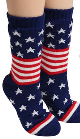 PATRIOTIC AMERICAN FLAG Ladies Fleece Lined Non-Slip Slipper Socks (Choose Style) - Novelty Socks And Slippers