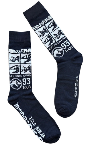 JURASSIC WORLD Movie Men’s Socks ‘LIFE FINDS A WAY ‘93 Tour’ - Novelty Socks And Slippers