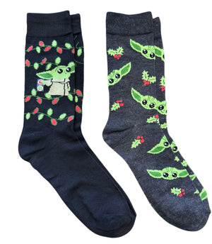 DISNEY STAR WARS Men’s 2 Pair Of BABY YODA CHRISTMAS Socks - Novelty Socks And Slippers