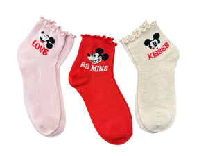 DISNEY Ladies Mickey Mouse Valentines Day 3 Pair Of Socks ‘BE MINE’ ‘LOVE’ - Novelty Socks And Slippers