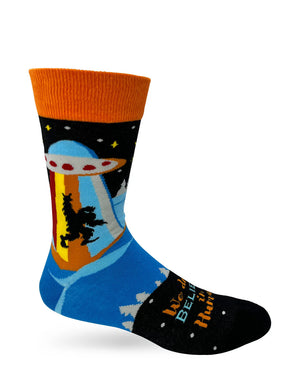 FABDAZ Brand Men’s WE DON’T BELIEVE IN HUMANS Socks BIG FOOT, LOCHNESS MONSTER, ALIENS