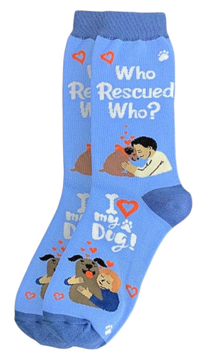 LIFE IS BETTER Brand WHO RESCUED WHO, I LOVE MY DOG Unisex Socks E&S Pets