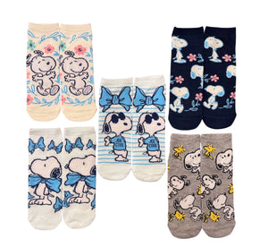 PEANUTS Ladies 5 Pair No Show Socks SNOOPY As Joe Cool & WOODSTOCK - Novelty Socks And Slippers