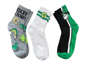 DISNEY Ladies ST. PATRICKS DAY 3 Pair Of MICKEY MOUSE Socks 'LUCKY CHARM' - Novelty Socks And Slippers