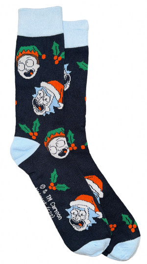 RICK & MORTY Men’s CHRISTMAS Socks With HOLLY LEAVES - Novelty Socks And Slippers