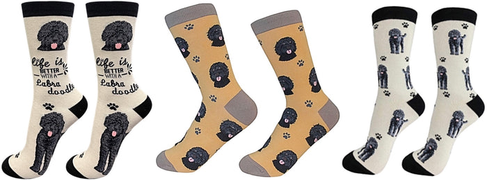 BLACK LABRADOODLE Dog Unisex Socks By E&S Pets CHOOSE SOCK DADDY, HAPPY TAILS, LIFE IS BETTER