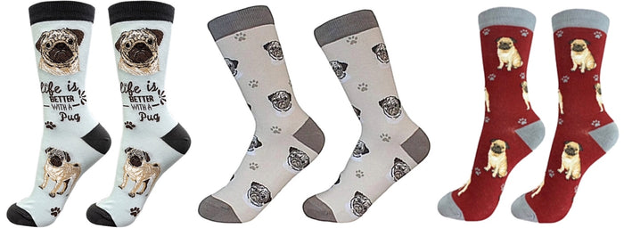 PUG DOG Unisex Socks By E&S Pets CHOOSE SOCK DADDY, HAPPY TAILS, LIFE IS BETTER