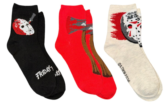 FRIDAY THE 13th Ladies 3 Pair Of JASON VOORHEES Socks BLOODY AX, BLOODY MASK