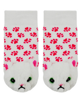 BOOGIE TOES Baby Unisex WHITE FURBALL CAT Rattle Gripper Bottom Socks (CHOOSE SIZE) - Novelty Socks And Slippers