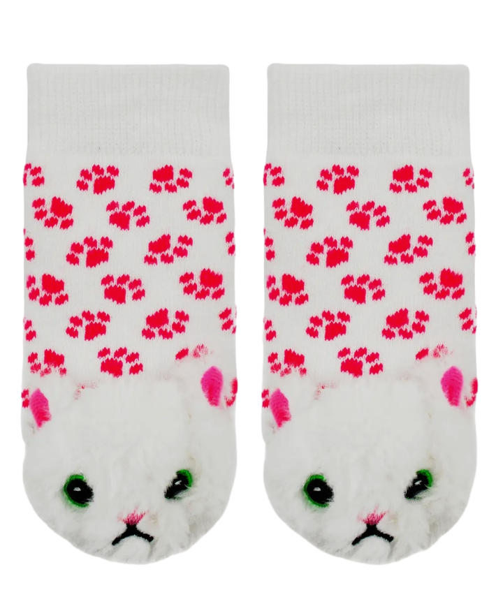 BOOGIE TOES Baby Unisex WHITE FURBALL CAT Rattle Gripper Bottom Socks (CHOOSE SIZE) - Novelty Socks And Slippers