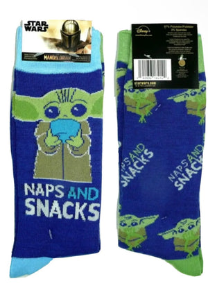 STAR WARS THE MANDALORIAN Men’s 2 Pair Of BABY YODA Socks NAPS & SNACKS