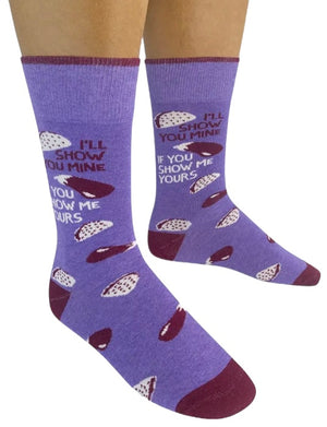 FUNATIC Brand Unisex EGGPLANT & TACOS Socks ‘I’LL SHOW YOU MINE IF YOU SHOW ME YOURS’