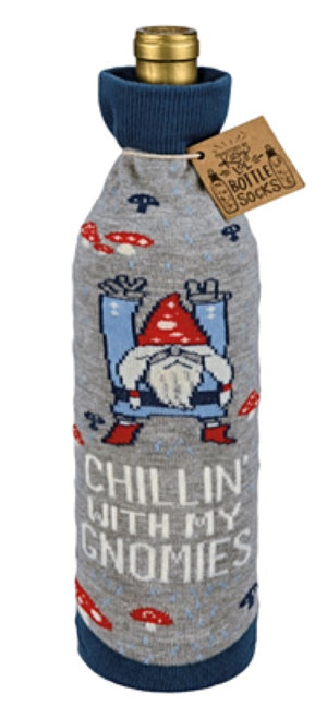 PRIMITIVES BY KATHY ALCOHOL WINE BOTTLE SOCK ‘CHILLIN’ WITH MY GNOMIES’ - Novelty Socks for Less