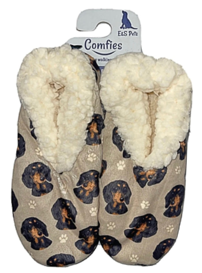 COMFIES BRAND Ladies DACHSHUND Dog (BLACK) Non-Skid Slippers