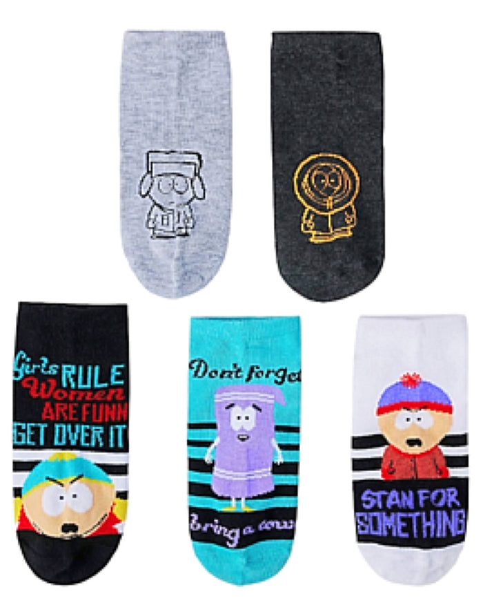 SOUTH PARK LADIES 5 PAIR OF NO SHOW SOCKS TOWLIE ‘GIRLS RULE WOMEN ARE FUNNY GET OVER IT’