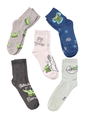 DISNEY BABY YODA Ladies CHRISTMAS 5 Pair Of Socks 'JOY TO THE GALAXY' - Novelty Socks And Slippers