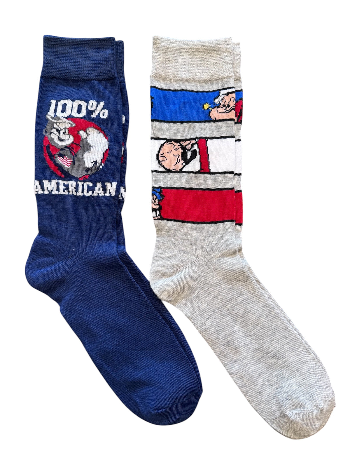 POPEYE THE SAILOR MAN Men's 2 PAIR OF Socks WITH OLIVE OYL & BRUTUS 100% AMERICAN - Novelty Socks And Slippers