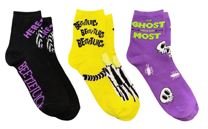 BEETLEJUICE MOVIE LADIES 3 PAIR OF HALLOWEEN SOCKS ‘THE GHOST WITH THE MOST’