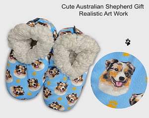 COMFIES BRAND Ladies AUSTRALIAN SHEPHERD Non-Skid Slippers - Novelty Socks for Less