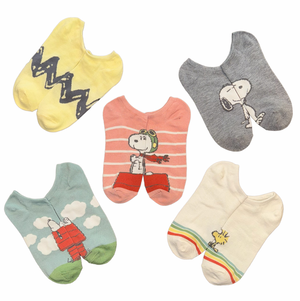 PEANUTS Ladies 5 Pair Of No Show Socks WOODSTOCK, SNOOPY & The RED BARON - Novelty Socks And Slippers