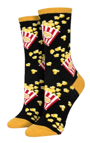 SOCKSMITH Brand Ladies MOVIE POPCORN Socks (CHOOSE BLUE OR BLACK) - Novelty Socks And Slippers