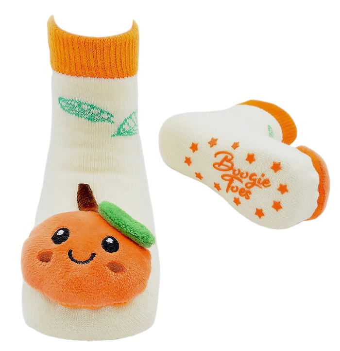 BOOGIE TOES Unisex Baby SMILING ORANGE Gripper Bottom Rattle Socks By Piero Liventi (CHOOSE SIZE)