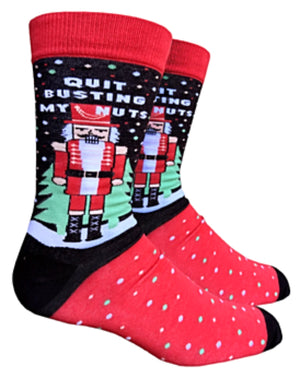 GROOVY THINGS Brand Men’s NUTCRACKER CHRISTMAS Socks ‘QUIT BUSTING MY NUTS’ - Novelty Socks for Less