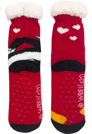 LOONEY TUNES Ladies SHERPA LINED GRIPPER BOTTOM SLIPPER SOCKS TWEETY BIRD & SYLVESTER THE CAT - Novelty Socks And Slippers