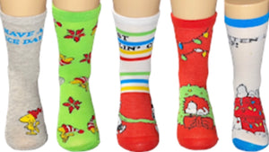 PEANUTS Ladies 5 Pair Of CHRISTMAS Socks CHARLIE BROWN, SNOOPY & WOODSTOCK - Novelty Socks for Less