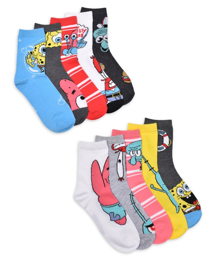 SPONGEBOB SQUAREPANTS Ladies 10 Pair Of Shortie Crew Socks GARY The Snail, Mr. Krabs