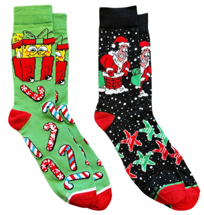 SPONGEBOB SQUAREPANTS Unisex CHRISTMAS 2 Pair Of Socks PATRICK STUCK IN CHIMNEY ODD SOX Brand