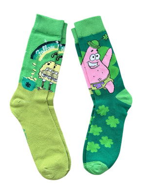 SPONGEBOB SQUAREPANTS Men’s St. PATRICKS DAY 2 Pair Of Socks BIOWORLD Brand - Novelty Socks And Slippers