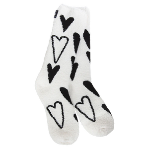 BLACK & WHITE HEARTS Ladies Valentines Day Soft Cozy Socks WORLD’S SOFTEST SOCKS Brand - Novelty Socks And Slippers