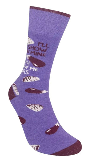 FUNATIC Brand Unisex EGGPLANT & TACOS Socks ‘I’LL SHOW YOU MINE IF YOU SHOW ME YOURS’