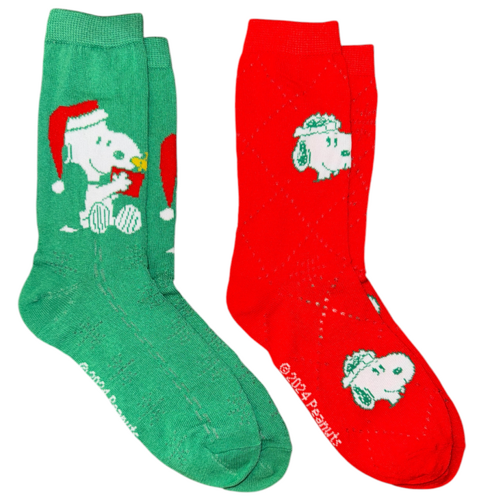 PEANUTS Ladies Christmas 2 Pair Of Snoopy Socks BIOWORLD Brand